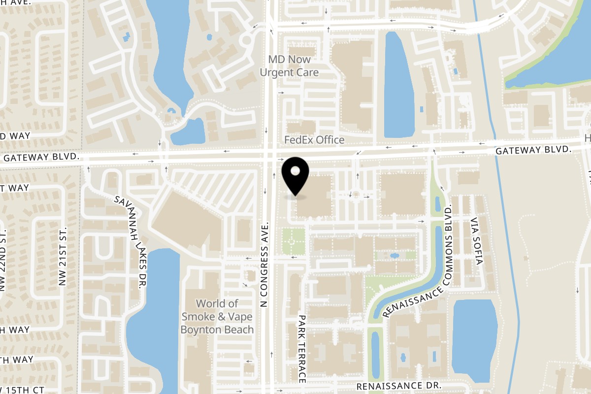Map showing the location of Ramen Lab Eatery Boynton Beach on 1880 North Congress Avenue in Boynton Beach